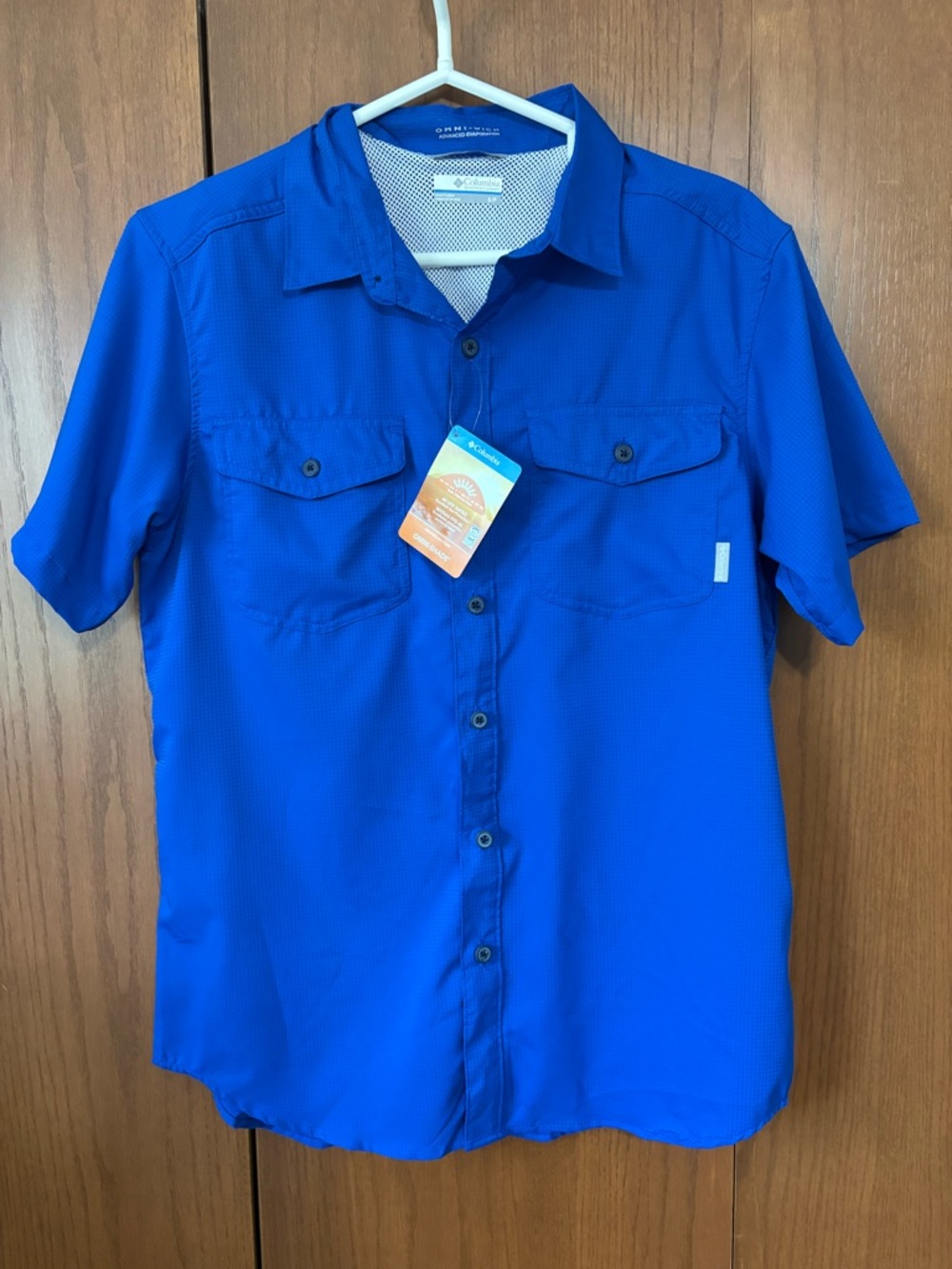 NWT Columbia Men's Short Sleeve Button-Down Utilizer Shirt Royal Blue Size Small